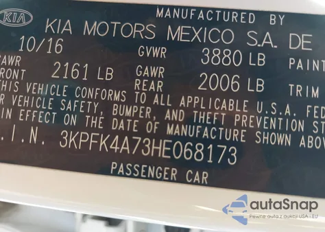 2017 Kia Forte Lx z USA, uszkodzony, nr VIN 3KPFK4A73HE068173